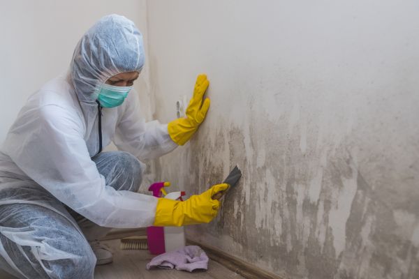 stucco contractor cleaning wall with solutions 